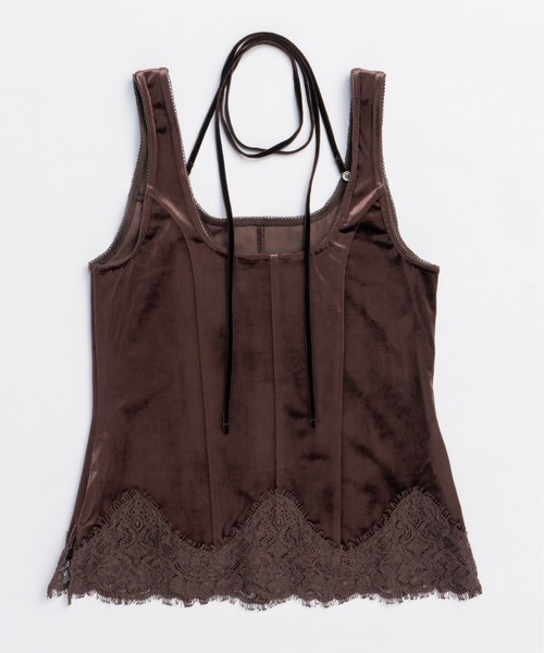 MAISON SPECIAL（メゾンスペシャル）の「Hem Lace Velvet Tank Top/ヘムレースベロアタンクトップ■セットアップ対応■（タンクトップ・レディース・ブラウン/ブラック/ブルー・FREE）」の12枚目の写真