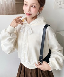 値下げ不可。プリメロ♡リボン付きホワイトパーカー♡ホワイト Princess Melody】りぼん付きヨークショートパーカー - ホワイト