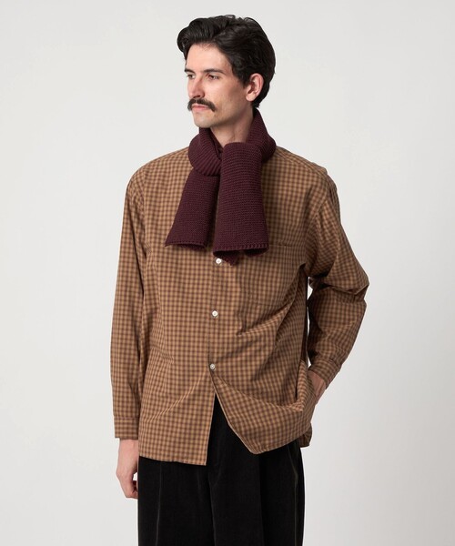 美品　stevenalan オープンカラーシャツ　半袖シャツ　ブラウン　日本製 Steven Alan＞ 60 シック チェック オープンカラー シャツ