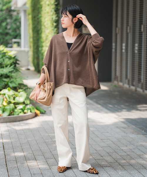 Spick & Span（スピックアンドスパン）の「コットンオーバーサイズカーディガン（カーディガン/ボレロ・レディース・ブラック/ブラウン・FREE）」の4枚目の写真