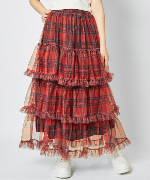 GORGE（ゴージ）の「《ふんわりチュール×ティアード》レディース ロングスカート 軽やかシルエット 春夏秋（スカート・レディース・レッド/ベージュ/カモフラージュ/ブルー/ピンク・F）」の5枚目の写真