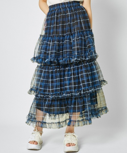 GORGE（ゴージ）の「《ふんわりチュール×ティアード》レディース ロングスカート 軽やかシルエット 春夏秋（スカート・レディース・レッド/ベージュ/カモフラージュ/ブルー/ピンク・F）」の3枚目の写真