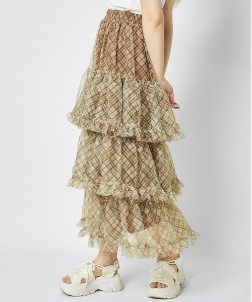 GORGE（ゴージ）の「《ふんわりチュール×ティアード》レディース ロングスカート 軽やかシルエット 春夏秋（スカート・レディース・レッド/ベージュ/カモフラージュ/ブルー/ピンク・F）」の8枚目の写真