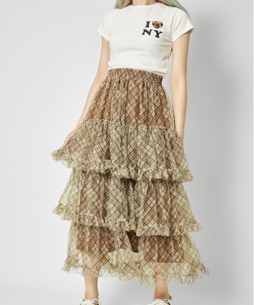 GORGE（ゴージ）の「《ふんわりチュール×ティアード》レディース ロングスカート 軽やかシルエット 春夏秋（スカート・レディース・レッド/ベージュ/カモフラージュ/ブルー/ピンク・F）」の9枚目の写真