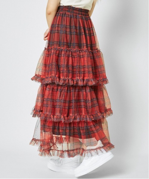 GORGE（ゴージ）の「《ふんわりチュール×ティアード》レディース ロングスカート 軽やかシルエット 春夏秋（スカート・レディース・レッド/ベージュ/カモフラージュ/ブルー/ピンク・F）」の10枚目の写真