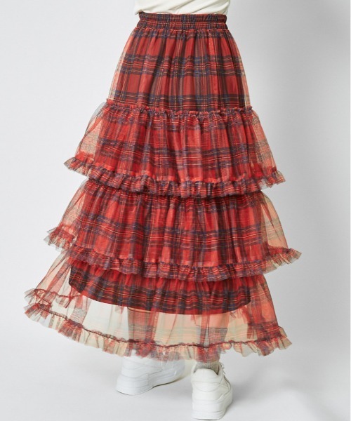 GORGE（ゴージ）の「《ふんわりチュール×ティアード》レディース ロングスカート 軽やかシルエット 春夏秋（スカート・レディース・レッド/ベージュ/カモフラージュ/ブルー/ピンク・F）」の11枚目の写真