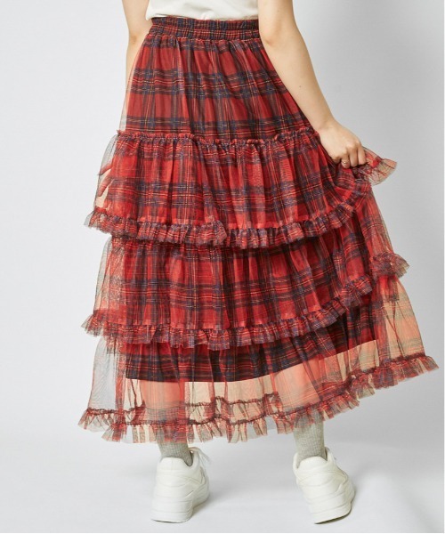 GORGE（ゴージ）の「《ふんわりチュール×ティアード》レディース ロングスカート 軽やかシルエット 春夏秋（スカート・レディース・レッド/ベージュ/カモフラージュ/ブルー/ピンク・F）」の12枚目の写真