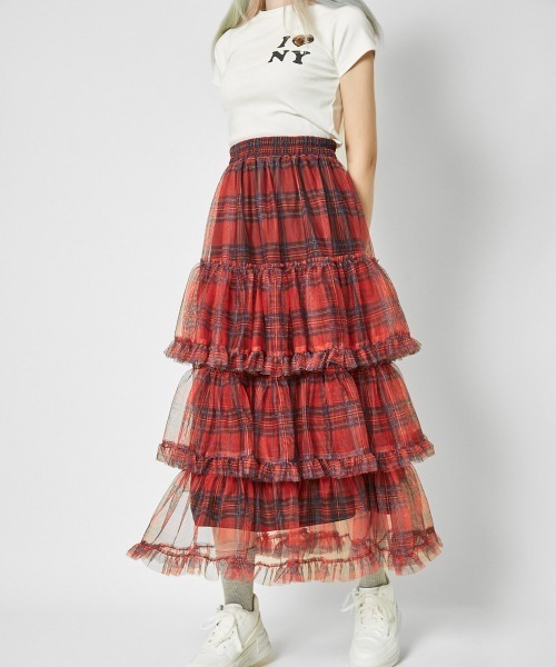 GORGE（ゴージ）の「《ふんわりチュール×ティアード》レディース ロングスカート 軽やかシルエット 春夏秋（スカート・レディース・レッド/ベージュ/カモフラージュ/ブルー/ピンク・F）」の13枚目の写真