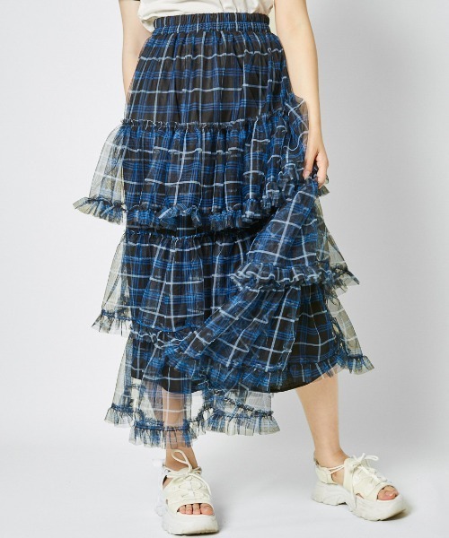 GORGE（ゴージ）の「《ふんわりチュール×ティアード》レディース ロングスカート 軽やかシルエット 春夏秋（スカート・レディース・レッド/ベージュ/カモフラージュ/ブルー/ピンク・F）」の14枚目の写真