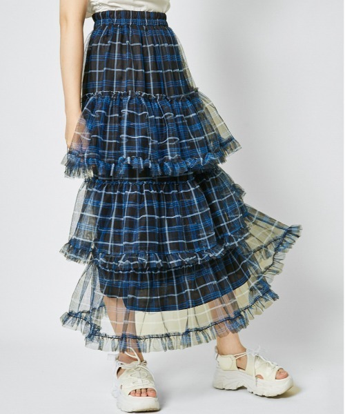 GORGE（ゴージ）の「《ふんわりチュール×ティアード》レディース ロングスカート 軽やかシルエット 春夏秋（スカート・レディース・レッド/ベージュ/カモフラージュ/ブルー/ピンク・F）」の15枚目の写真