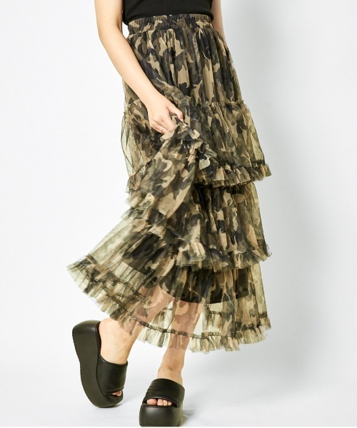 GORGE（ゴージ）の「《ふんわりチュール×ティアード》レディース ロングスカート 軽やかシルエット 春夏秋（スカート・レディース・レッド/ベージュ/カモフラージュ/ブルー/ピンク・F）」の16枚目の写真