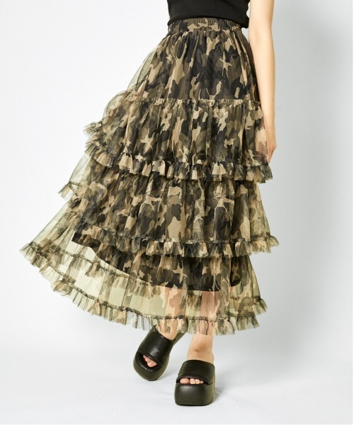 GORGE（ゴージ）の「《ふんわりチュール×ティアード》レディース ロングスカート 軽やかシルエット 春夏秋（スカート・レディース・レッド/ベージュ/カモフラージュ/ブルー/ピンク・F）」の17枚目の写真