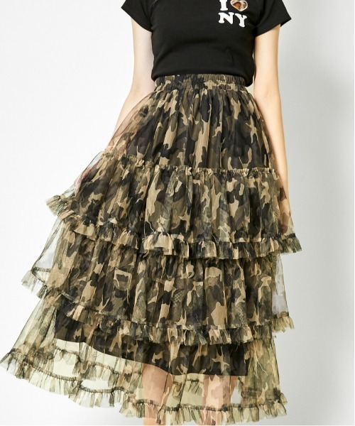 GORGE（ゴージ）の「《ふんわりチュール×ティアード》レディース ロングスカート 軽やかシルエット 春夏秋（スカート・レディース・レッド/ベージュ/カモフラージュ/ブルー/ピンク・F）」の18枚目の写真