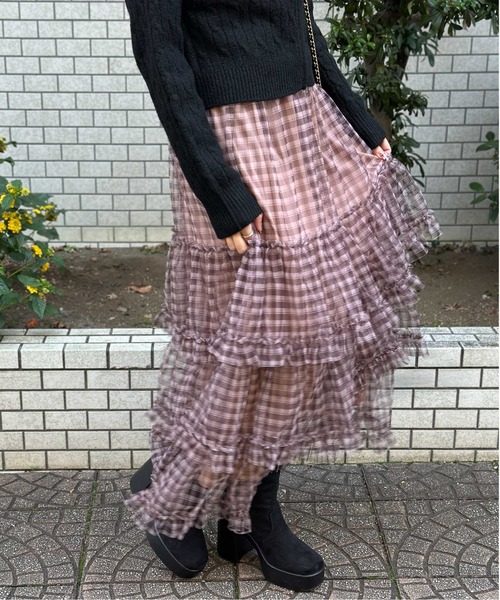 GORGE（ゴージ）の「《ふんわりチュール×ティアード》レディース ロングスカート 軽やかシルエット 春夏秋（スカート・レディース・レッド/ベージュ/カモフラージュ/ブルー/ピンク・F）」の19枚目の写真