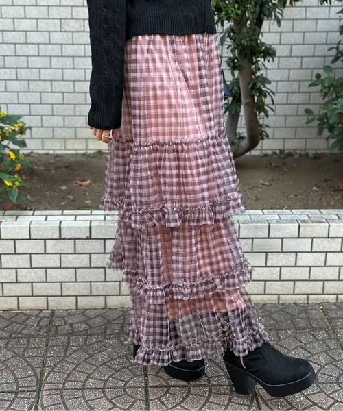 GORGE（ゴージ）の「《ふんわりチュール×ティアード》レディース ロングスカート 軽やかシルエット 春夏秋（スカート・レディース・レッド/ベージュ/カモフラージュ/ブルー/ピンク・F）」の20枚目の写真