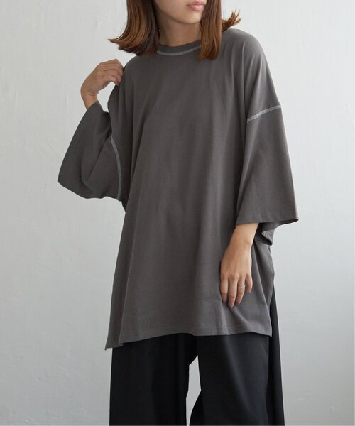notch.（ノッチ）の「シルケット天竺ワイドステッチTシャツ（Tシャツ/カットソー・レディース・オフホワイト/チャコール/ベージュ・M）」の6枚目の写真