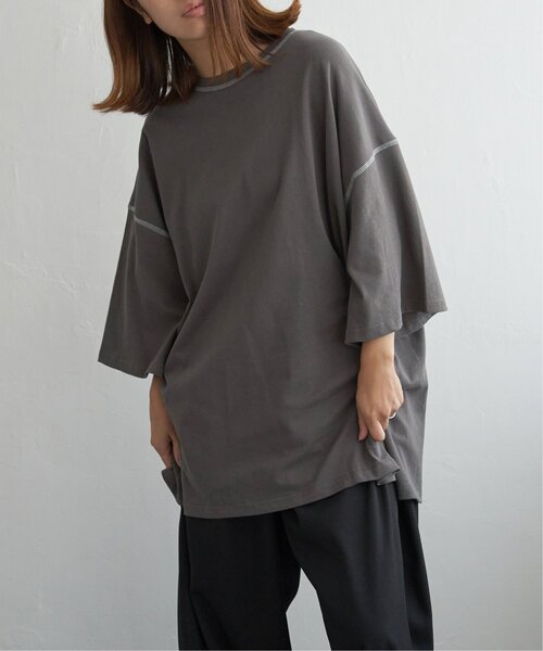 notch.（ノッチ）の「シルケット天竺ワイドステッチTシャツ（Tシャツ/カットソー・レディース・オフホワイト/チャコール/ベージュ・M）」の7枚目の写真