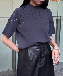 &g'aime | 【&g'aime】ビジューハーフスリーブニット　Bijou Knit Pullover(ニット/セーター)