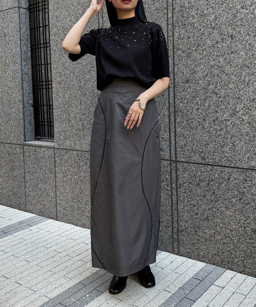 &g'aime(アンジェム)の「【&g'aime】ビジューハーフスリーブニット Bijou Knit Pullover(ニット/セーター・レディース・ブラック/グレイッシュベージュ/チャコールグレー・FREE)」の12枚目の写真