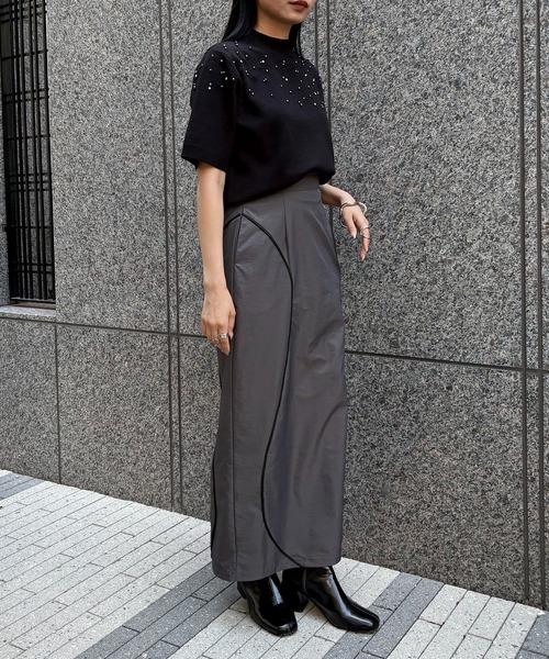 &g'aime(アンジェム)の「【&g'aime】ビジューハーフスリーブニット Bijou Knit Pullover(ニット/セーター・レディース・ブラック/グレイッシュベージュ/チャコールグレー・FREE)」の13枚目の写真