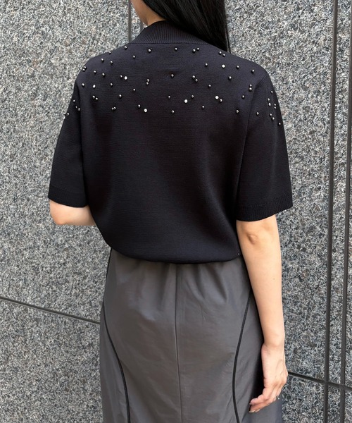 &g'aime(アンジェム)の「【&g'aime】ビジューハーフスリーブニット Bijou Knit Pullover(ニット/セーター・レディース・ブラック/グレイッシュベージュ/チャコールグレー・FREE)」の11枚目の写真
