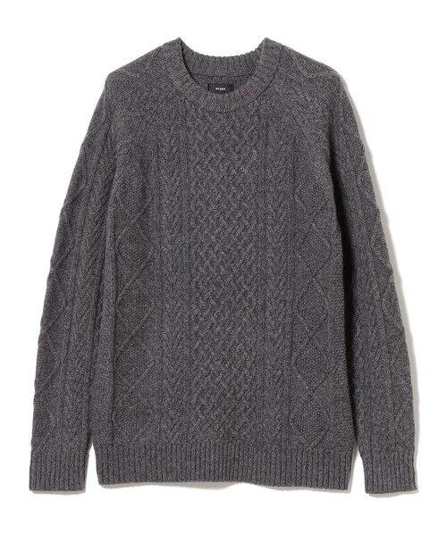 BEAMS（ビームス）の「5ゲージ ラムウール クルーネック ケーブルニット（ニット/セーター・メンズ・グレー/オフホワイト/ベージュ・S/M/L/XL）」の9枚目の写真