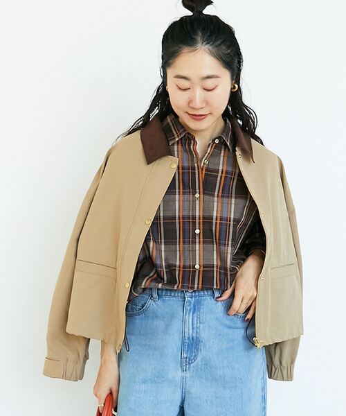 le.coeur blanc(ルクールブラン)の「グログラン配色ジャケット(その他アウター・レディース・ブラック/ベージュ/カーキオリーブ・38)」の2枚目の写真