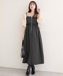 【WEB限定】〈mamamo〉ウエストフリル付きZIPキャミワンピース
