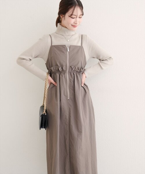 セール】【WEB限定】〈mamamo〉ウエストフリル付きZIPキャミワンピース