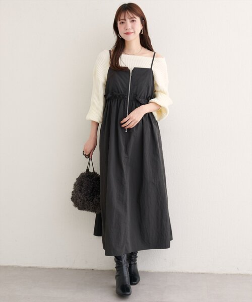 natural couture（ナチュラルクチュール）の「【WEB限定】〈mamamo〉ウエストフリル付きZIPキャミワンピース（ワンピース・レディース・ブラック/チャコールグレー/モカ・FREE）」の11枚目の写真