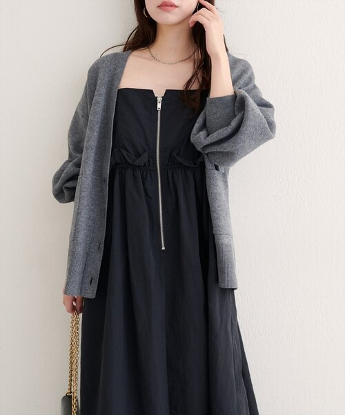 natural couture（ナチュラルクチュール）の「【WEB限定】〈mamamo〉ウエストフリル付きZIPキャミワンピース（ワンピース・レディース・ブラック/チャコールグレー/モカ・FREE）」の7枚目の写真