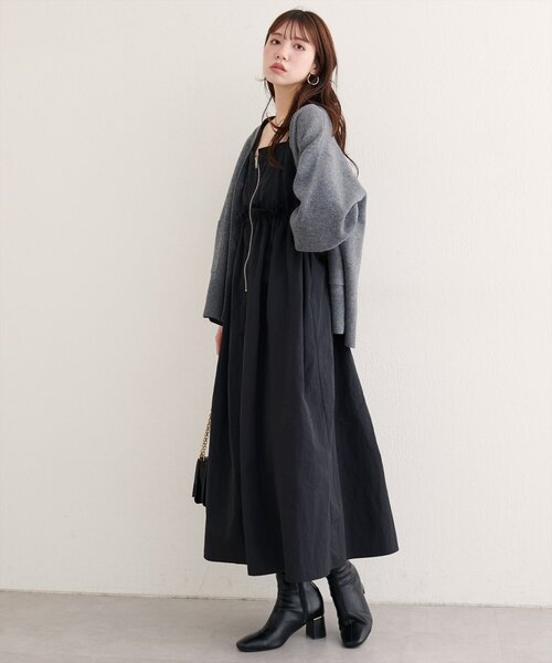 natural couture（ナチュラルクチュール）の「【WEB限定】〈mamamo〉ウエストフリル付きZIPキャミワンピース（ワンピース・レディース・ブラック/チャコールグレー/モカ・FREE）」の5枚目の写真