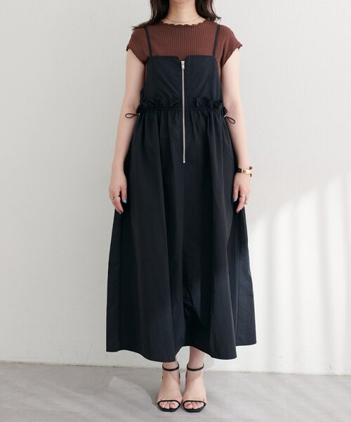 natural couture（ナチュラルクチュール）の「【WEB限定】〈mamamo〉ウエストフリル付きZIPキャミワンピース（ワンピース・レディース・ブラック/チャコールグレー/モカ・FREE）」の19枚目の写真