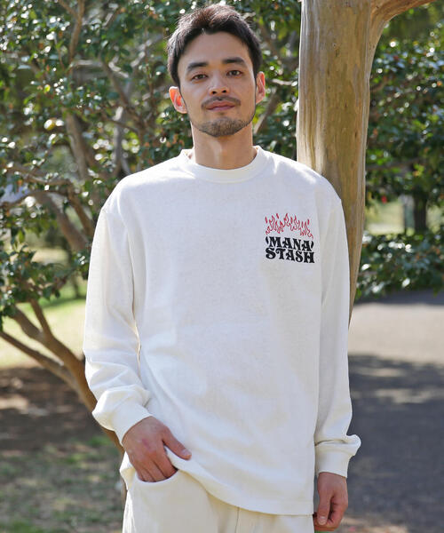 MANASTASH(マナスタッシュ)の「MANASTASH/マナスタッシュ/HEMP L/S TEE LAY A FIRE(Tシャツ/カットソー・メンズ・ブラック/その他7/ホワイト・S/L/XL/M)」の2枚目の写真