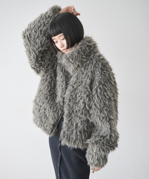 AIC.（エーアイシー）の「シープファースタンドネックブルゾン（ブルゾン・レディース・アイボリー/チャコールグレー・FREE）」の15枚目の写真