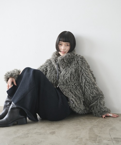 AIC.（エーアイシー）の「シープファースタンドネックブルゾン（ブルゾン・レディース・アイボリー/チャコールグレー・FREE）」の20枚目の写真