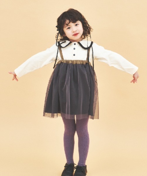 maarook（マルーク）の「チュール２ｗａｙキャミスカート（スカート・キッズ・ホワイト/チャコール・150cm/140cm）」の2枚目の写真