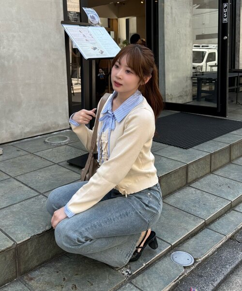 Another Branch olive des olive（アナザーブランチオリーブデオリーブ）の「【れみ@re.__mi23セレクト】フリルドッキングカーディガン（ニット/セーター・レディース・トップグレー/アイボリー/ネイビー/チャコールグレー・FREE）」の10枚目の写真