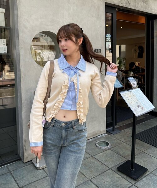 Another Branch olive des olive（アナザーブランチオリーブデオリーブ）の「【れみ@re.__mi23セレクト】フリルドッキングカーディガン（ニット/セーター・レディース・トップグレー/アイボリー/ネイビー/チャコールグレー・FREE）」の13枚目の写真