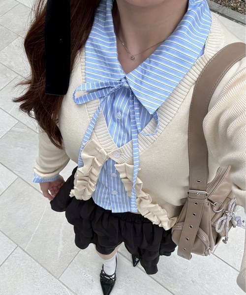 Another Branch olive des olive（アナザーブランチオリーブデオリーブ）の「【れみ@re.__mi23セレクト】フリルドッキングカーディガン（ニット/セーター・レディース・トップグレー/アイボリー/ネイビー/チャコールグレー・FREE）」の5枚目の写真