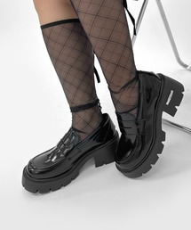 LVEU.（ラブユ.）の「【LVEU.】プレートデザインボリュームヒールローファー / 靴 シューズ ローファー 合成皮革 厚底 ヒール メタル プレート ブラック エナメル マット 23cm 23.5cm 24cm 24.5cm（ローファー）」