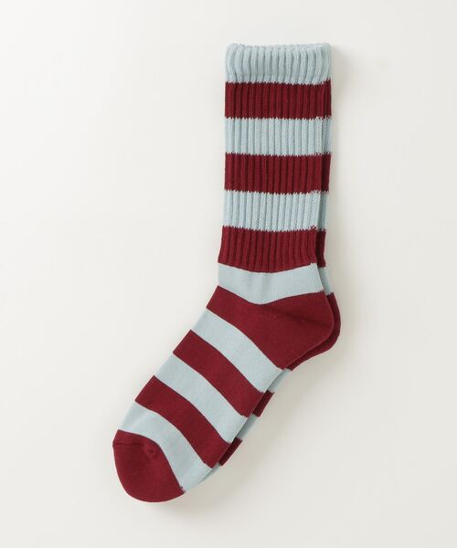 MARCOMONDE(マルコモンド)の「MARCOMONDE@pile border socks 25(ソックス/靴下・メンズ・モスグリーン/レッド/ブラック・F)」の3枚目の写真