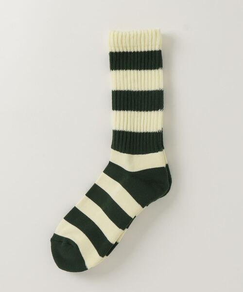 MARCOMONDE(マルコモンド)の「MARCOMONDE@pile border socks 25(ソックス/靴下・メンズ・モスグリーン/レッド/ブラック・F)」の2枚目の写真