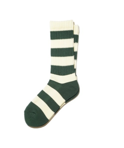 MARCOMONDE(マルコモンド)の「MARCOMONDE@pile border socks 25(ソックス/靴下・メンズ・モスグリーン/レッド/ブラック・F)」の5枚目の写真