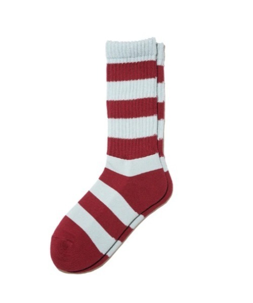 MARCOMONDE(マルコモンド)の「MARCOMONDE@pile border socks 25(ソックス/靴下・メンズ・モスグリーン/レッド/ブラック・F)」の6枚目の写真