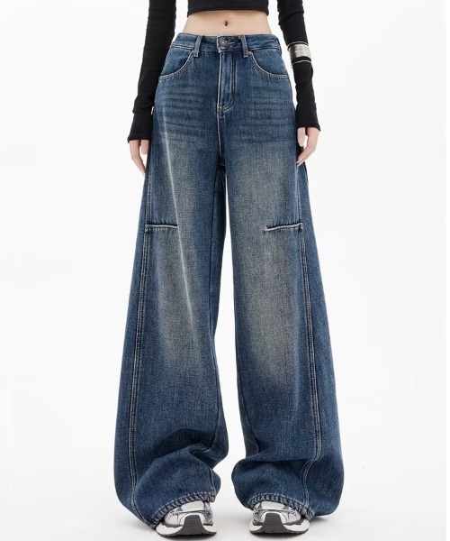 gossip!ロサンゼルス(ゴシップロサンゼルス)の「バレルレッグ ワイドデニムパンツ(デニムパンツ・レディース・ブルー・S/M)」の1枚目の写真