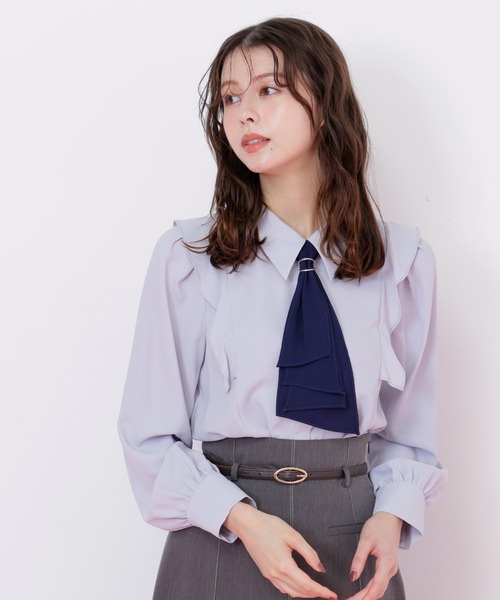 JILL by JILL STUART（ジルバイジルスチュアート）の「◇ラッフルボウタイブラウス（シャツ/ブラウス・レディース・ピンク/ホワイト/ブルー/ブルー系その他・FREE）」の7枚目の写真