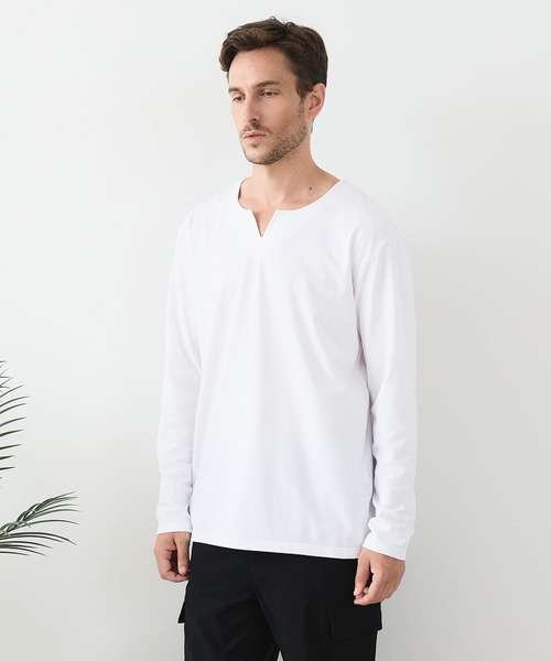 LB/S (エルビーエス)の「【汗染みの目立ちにくいTシャツ ZEROSTAIN/ゼロステイン】キーネック ロンT 防汚 UVカット(Tシャツ/カットソー・メンズ・ブラック/スミクロ/ホワイト・X-LARGE/MEDIUM/LARGE)」の8枚目の写真