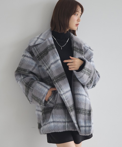 2025AW】チェックシャギーコート（テーラードジャケット）｜earth