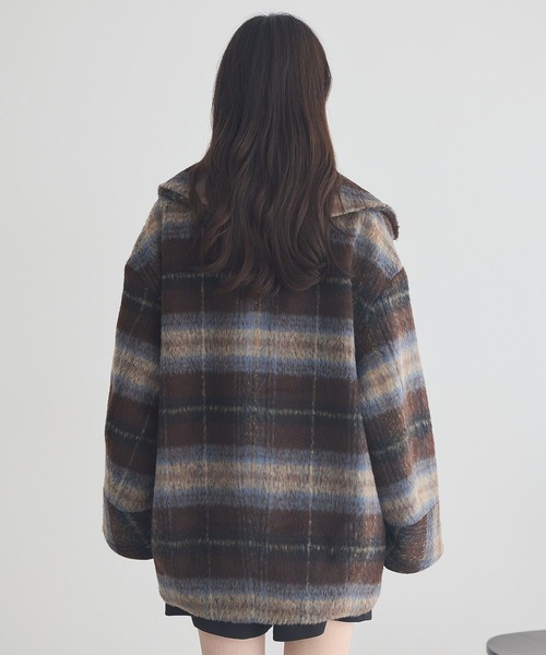 アンドリューマッケンジー　ファーつきチェックコート　ジャケット　アウター 2025AW】チェックシャギーコート（テーラードジャケット）｜earth